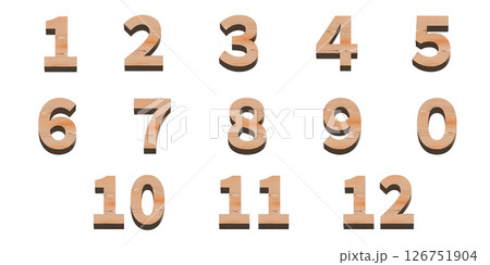 木製の数字のセット、白い背景、3D制作 126751904