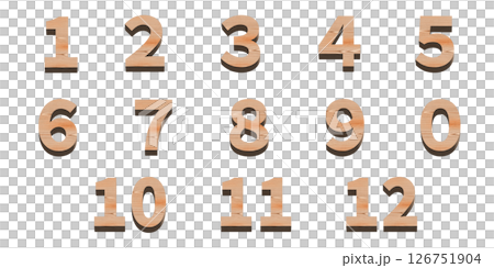 木製の数字のセット、白い背景、3D制作 126751904