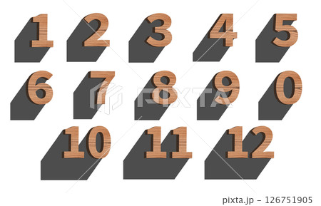 木製の数字のセット、白い背景、3D制作 木製の数字のセット、白い背景、3D制作 126751905