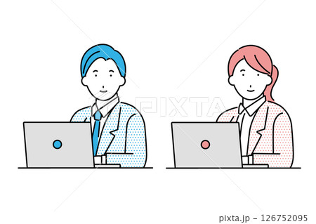 ノートパソコンを使うスーツを着た男性と女性のイラスト 126752095
