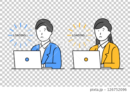 パソコンのローディングが長くて困る男性と女性のイメージイラスト 126752096