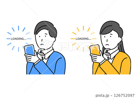 スマホのローディングが長くて困る男性と女性のイメージイラスト 126752097