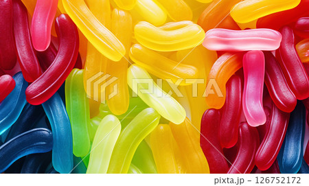 Colorful jelly worms sweets background. Generative AI 126752172