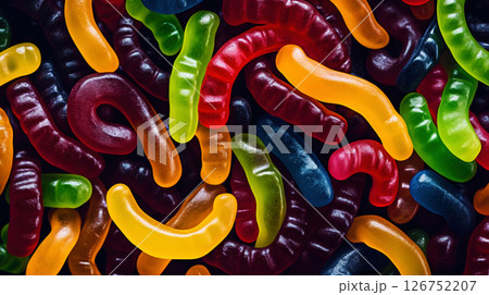 Colorful jelly worms sweets background. Generative AI 126752207