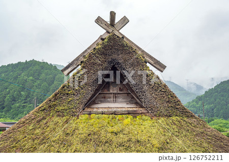 京都 美山かやぶきの里 苔むす茅葺き屋根 126752211