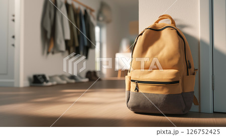 Stylish and practical backpack waiting at home 126752425