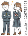 疑問に感じて悩む制服姿の男女の学生のイラスト　全身 126752493