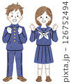 ガッツポーズをする制服姿の男女の学生のイラスト　全身 126752494