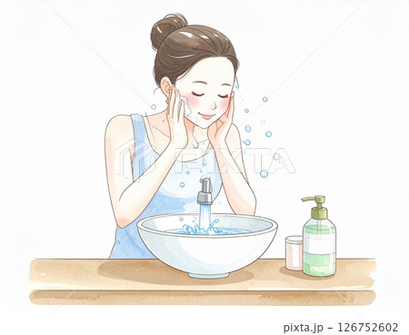 洗顔している女性 126752602