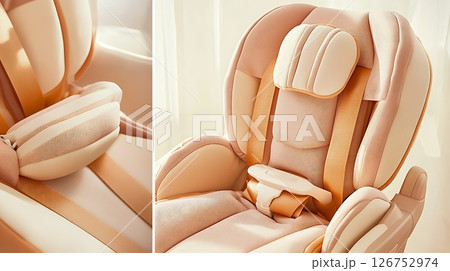 A baby car seat with a white and brown color A baby car seat with a white and brown color 126752974