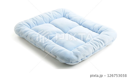 A blue dog bed with a white border 126753038