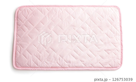 A pink quilted mat with a white background 126753039
