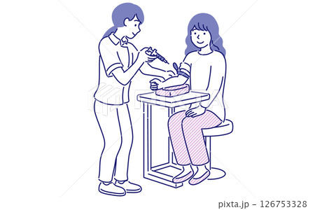 女性の看護師に注射をしてもらう女性のシンプルなベクターイラスト 女性の看護師に注射をしてもらう女性のシンプルなベクターイラスト 126753328