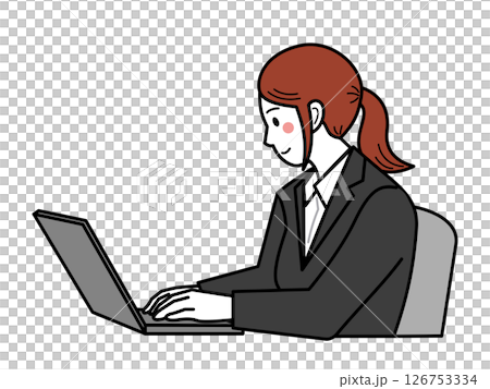 從側面看，一名女子正在操作電腦。第 2 部分 126753334