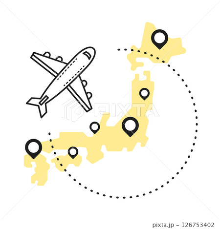 イラスト素材：日本地図と飛行機 126753402