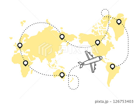 イラスト素材：世界地図と飛行機 126753403
