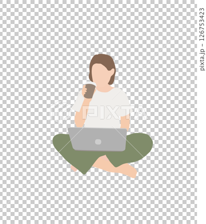 コーヒー片手に作業する在宅ワーカー女性 イラスト コーヒー片手に作業する在宅ワーカー女性 イラスト 126753423