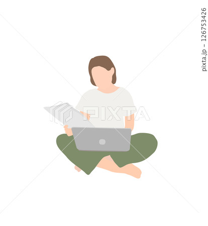 資料を確認しながら作業する在宅ワーカー女性 イラスト 126753426