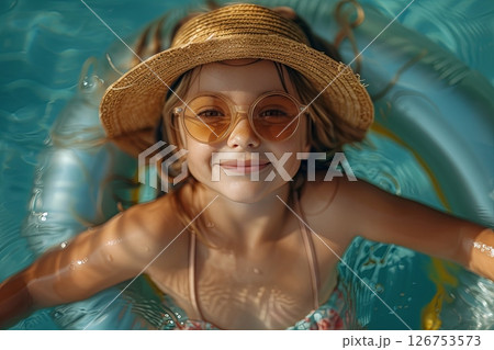 Young Girl Smiling In Pool Float 126753573