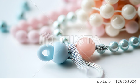 A blue and pink baby bottle charm is on a white background 126753924