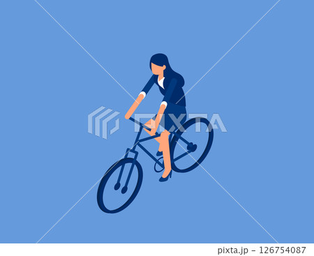 Businesswoman riding bike. Isometric vector concept 126754087
