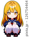しゃがみながら笑顔で下を見る金髪セーラー服女子高生 しゃがみながら笑顔で下を見る金髪セーラー服女子高生 126754464