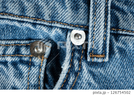 Macro Texture Blue Natural Denim. Metal Denim Tack Button 126754502