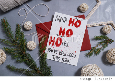 Gift Christmas idea. Do it yourself instruction postcard eco-friendly decoration. Making handmade presents children's diy projects. Holiday family time Gift Christmas idea. Do it yourself instruction postcard eco-friendly decoration. Making handmade presents children's diy projects. Holiday family time 126754617