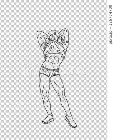 筋肉女子の体操服姿 A ぬり絵ver 筋肉女子の体操服姿 A ぬり絵ver 126754709