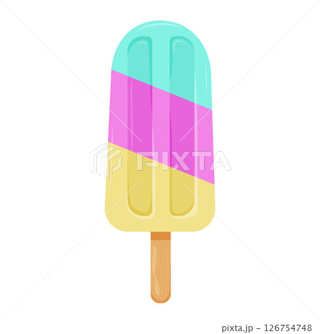 Colorful popsicle on a wooden stick perfect for summer enjoyment Colorful popsicle on a wooden stick perfect for summer enjoyment 126754748