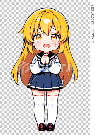 身穿水手服的金髮女高中生雙手抱胸，放聲大哭 126754887