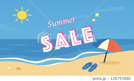 夏のビーチと太陽と青空(夏のSALEバナー用) 126755060