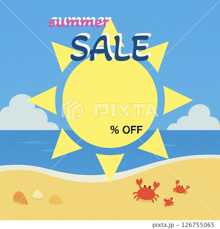 夏のビーチと太陽と青空(夏のSALEバナー用) 126755065