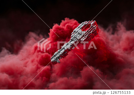 3d rendered security key floating in a cloud of encrypted data, cybersecurity access control theme 126755133