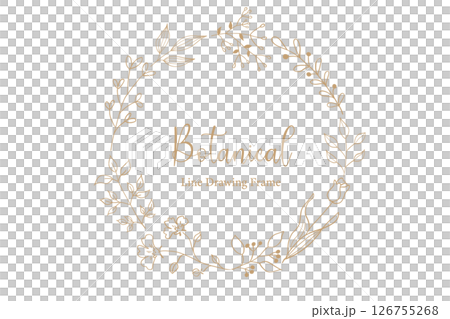 Simple leaf line drawing frame illustration - Gold 126755268