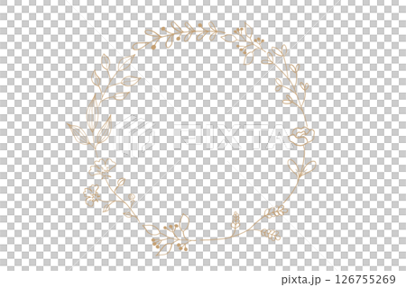 簡單的葉線畫框插圖 - 金色 126755269