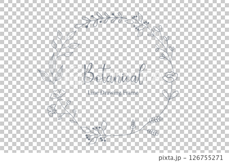 Simple leaf line drawing frame illustration - Navy 126755271