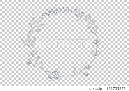 シンプルなリーフの線画フレームイラスト ネイビー シンプルなリーフの線画フレームイラスト ネイビー 126755273