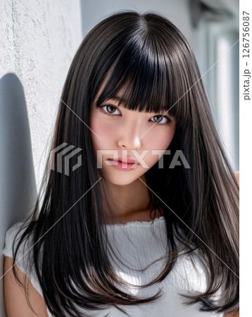 【 ヘアスタイル 見本 】 女性 カットモデル ヘアカタログ ミディアムヘア ビューティーイメージ 126756087