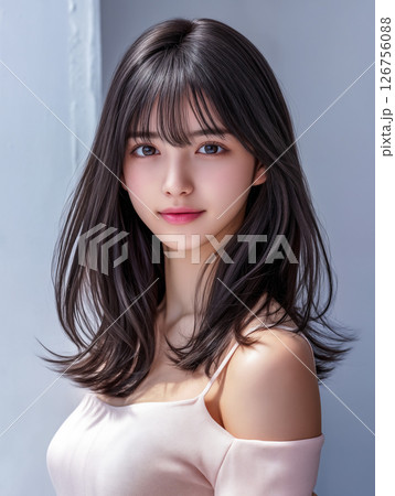 【 ヘアスタイル 見本 】 女性 カットモデル ヘアカタログ ミディアムヘア ビューティーイメージ 126756088