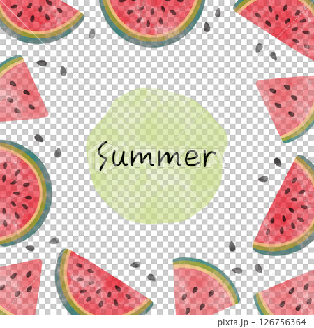 可愛的西瓜圖案相框。夏季水彩水果背景。水彩裝飾。 126756364