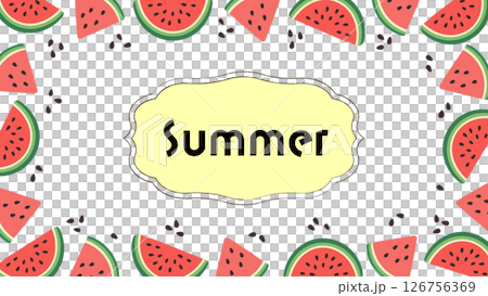 Cute frame with watermelon pattern. Fruit background. Summery decoration. 126756369