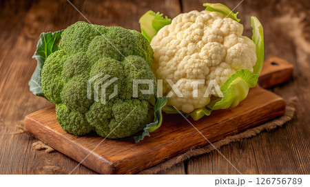 Broccoli and cauliflower on cutting board 126756789