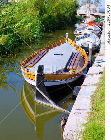 Albufera channel boats in el Palmar of Valencia 126757034