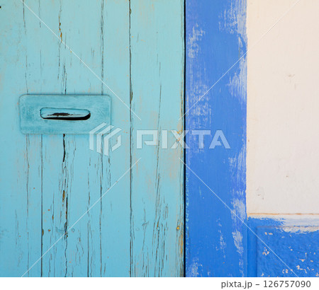 Blue and turquoise mediterranean door 126757090