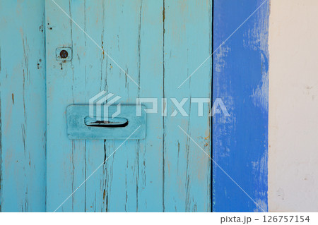 Blue and turquoise mediterranean door 126757154