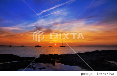 colorful sunset of Ibiza view from formentera 126757158