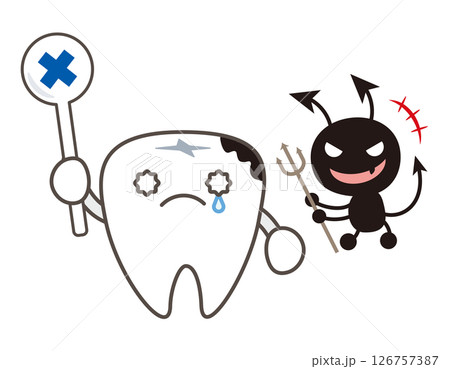 不健康な歯と虫歯菌のイラスト 126757387