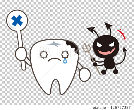 不健康な歯と虫歯菌のイラスト 126757387