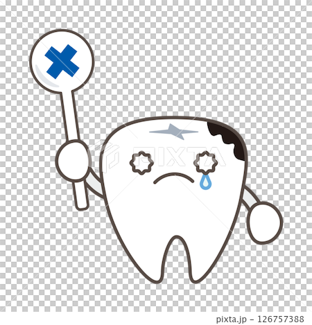 一顆蛀牙拿著十字標誌的插圖 126757388